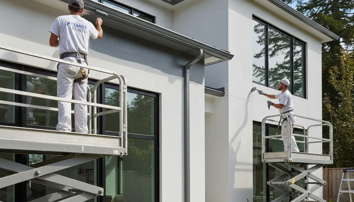 Professional gutter painting on a Worcester MA home by expert house painters for durable exterior finish