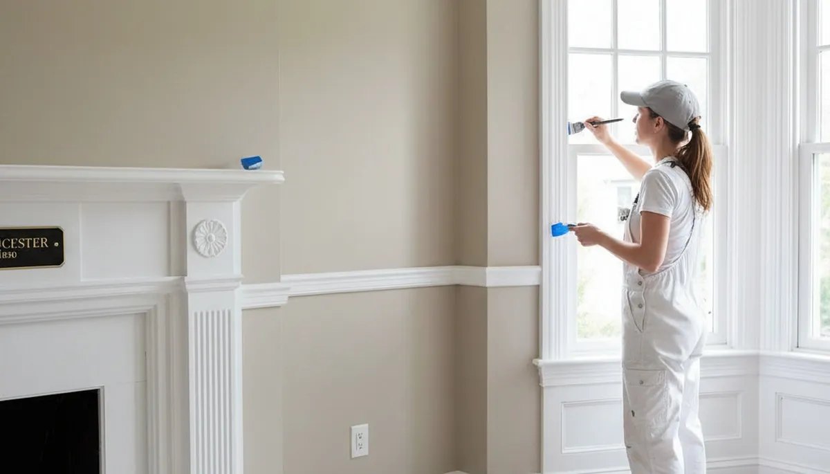 Professional interior trim painting with crisp lines in a Worcester, MA home by expert house painters