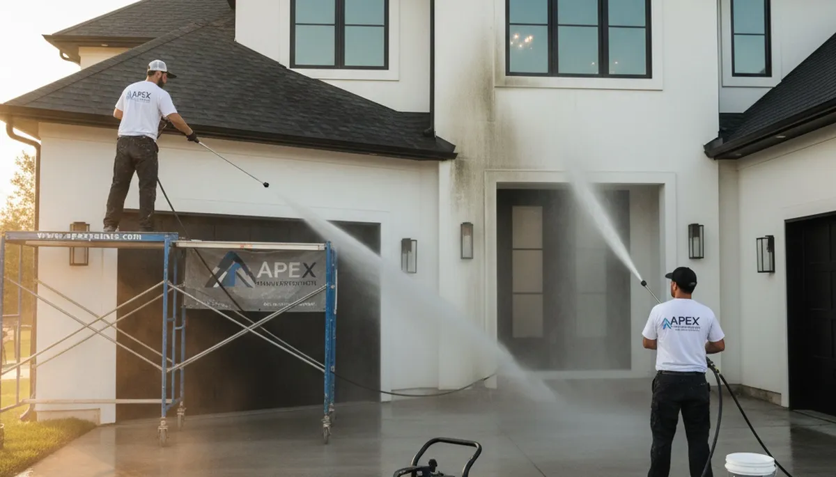 Professional pressure washing a Worcester MA home exterior by local house painting contractors