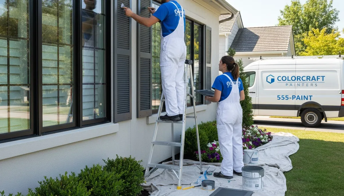 Professional shutter painting on historic Worcester MA home by local house painters