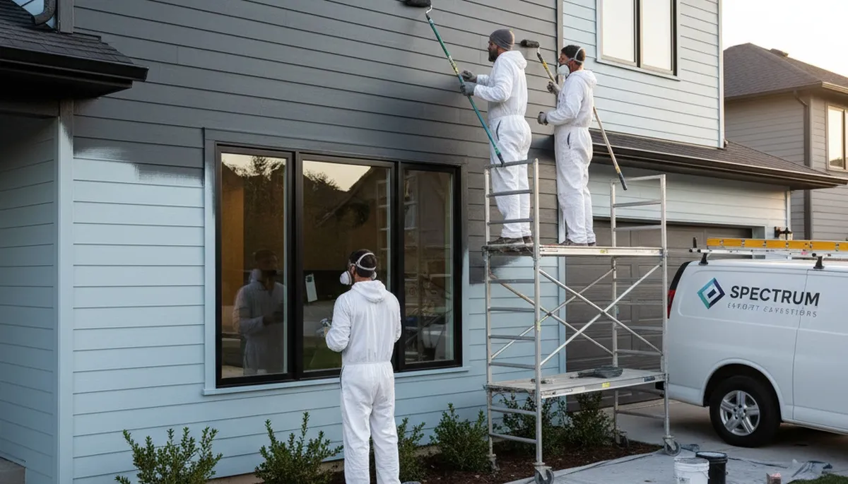 Professional siding painting on a Worcester MA home by expert house painters