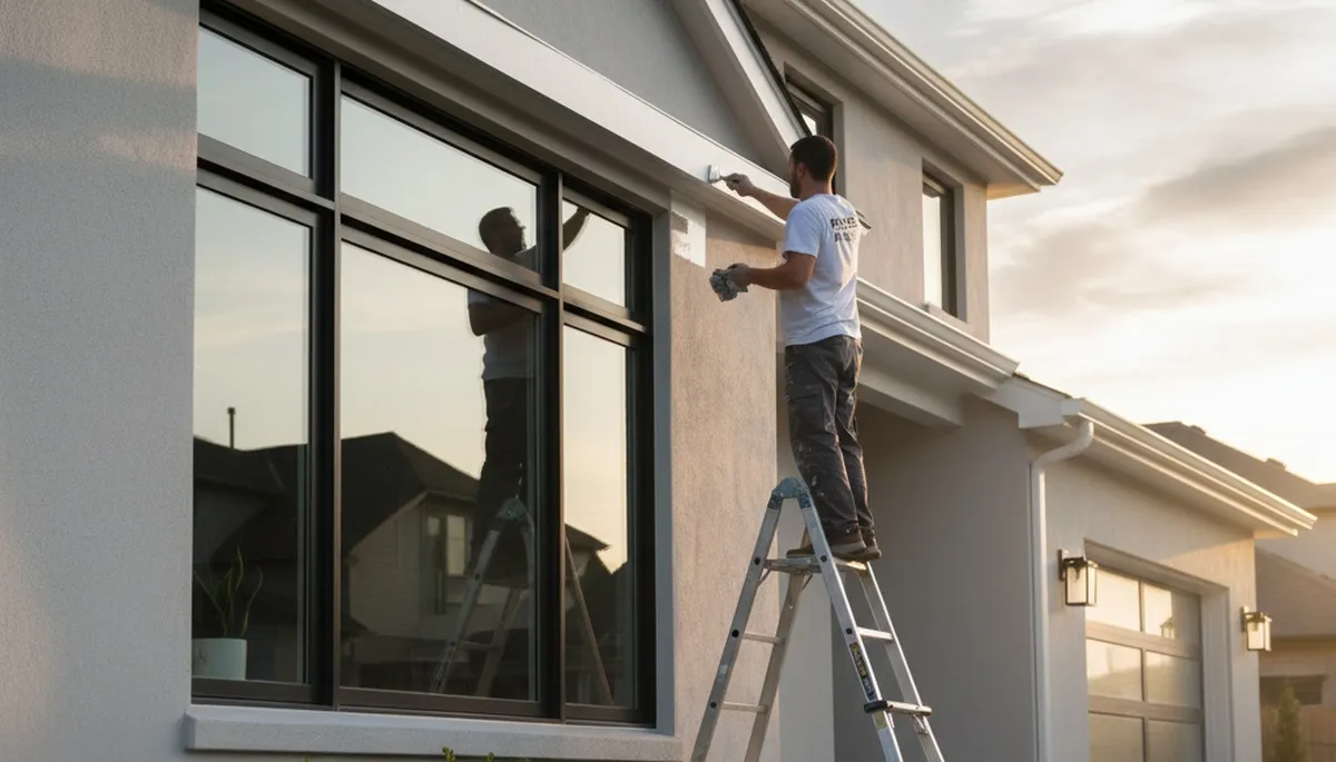 Professional trim and fascia painting on a Worcester, MA home exterior by expert house painters